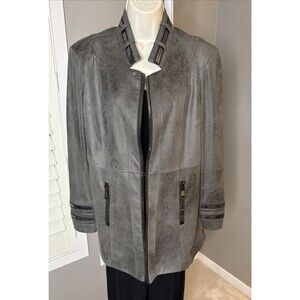 Joseph Ribkoff Green Military Jacket SZ LG hook closure Designer Faux Suede $229